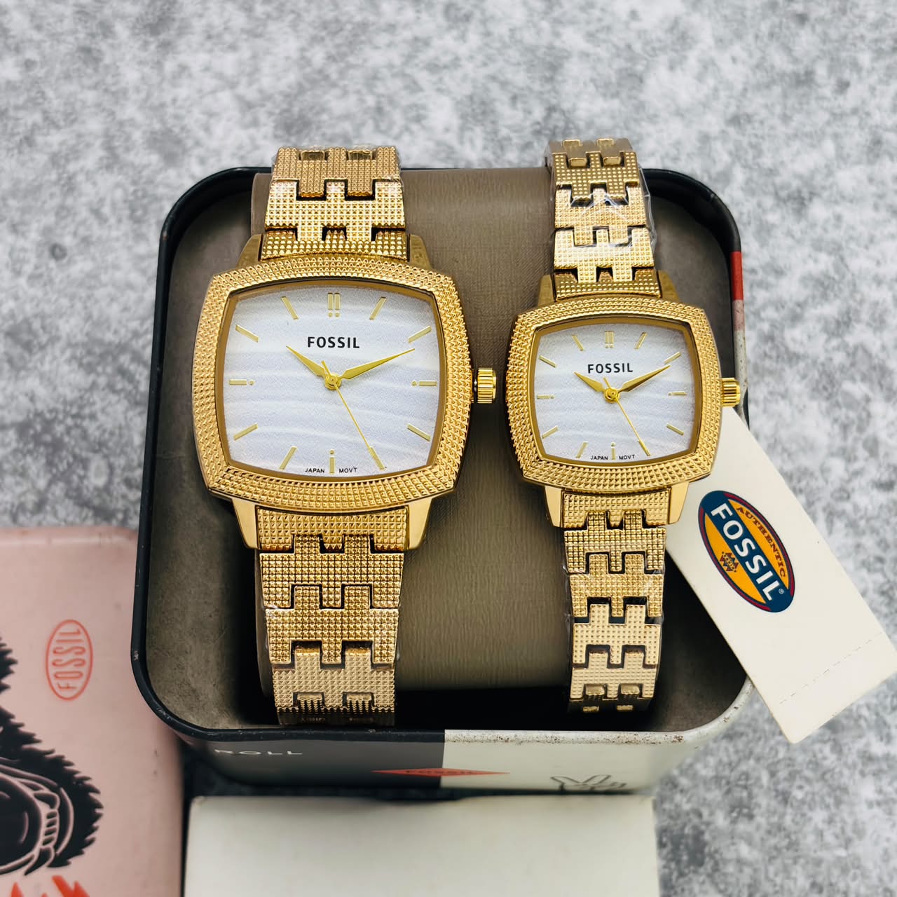 Fossil Nick Jonas White Dial Metal Belt Couple Watch