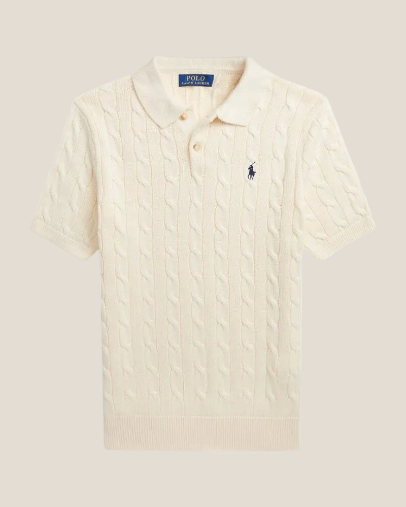 Ralph Lauren Cable-Knit Cotton Polo-Collar Sweater