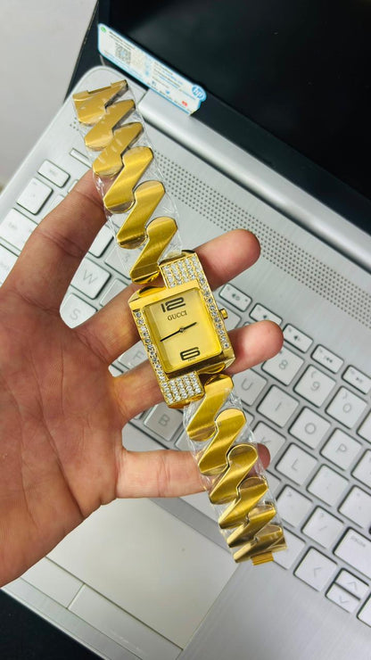 G-u-c-c-! Chemin Des Tourelles Gold Dial Watch For Men's