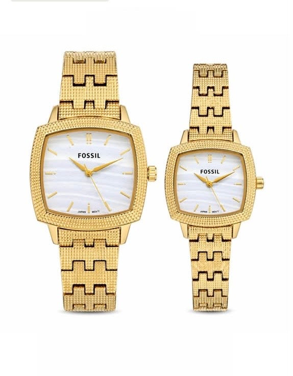 Fossil Nick Jonas White Dial Metal Belt Couple Watch