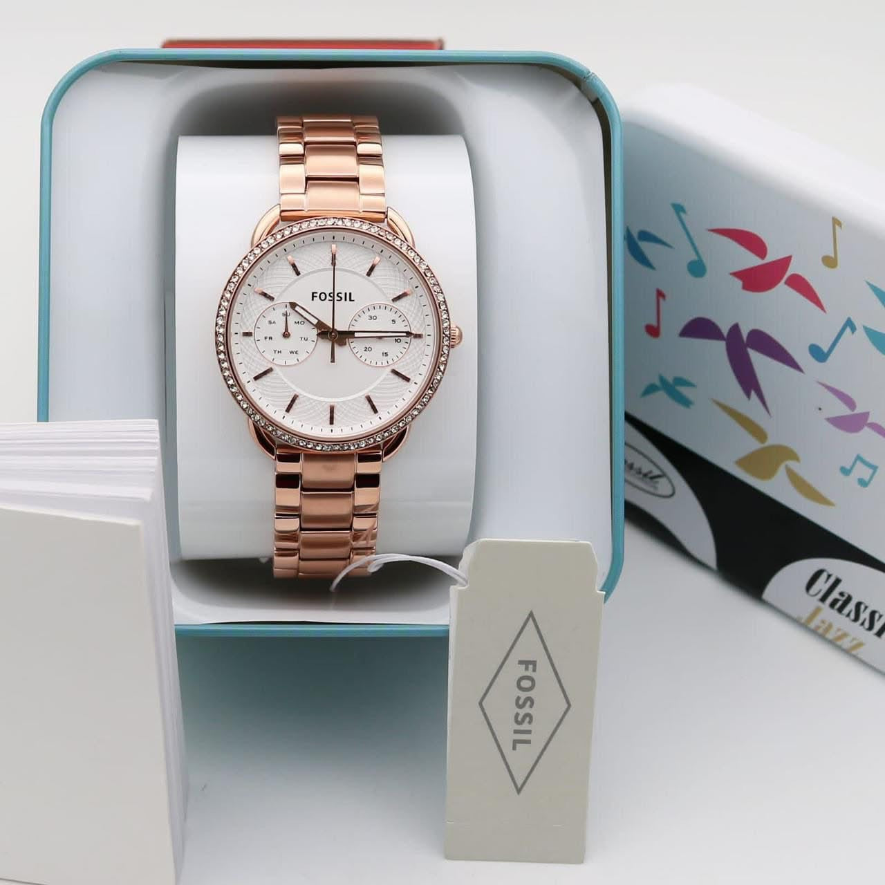 Fossil Tailors Chronograph White Dial Metal Belt Women's Watch