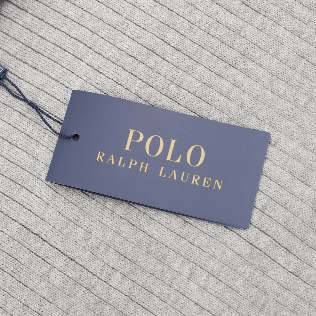 Ralph Lauren Pony Lapel Striped Polo Shirt Gray