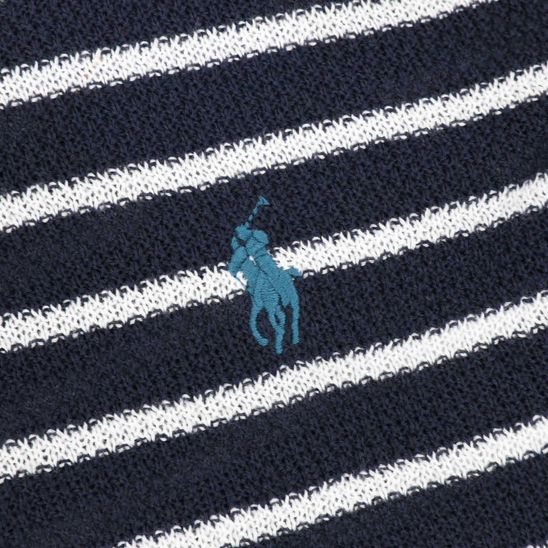 Ralph Lauren Pony Logo Striped Knitted Polo Shirt Navy/White