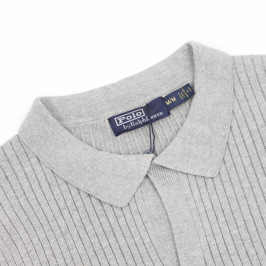 Ralph Lauren Pony Lapel Striped Polo Shirt Gray