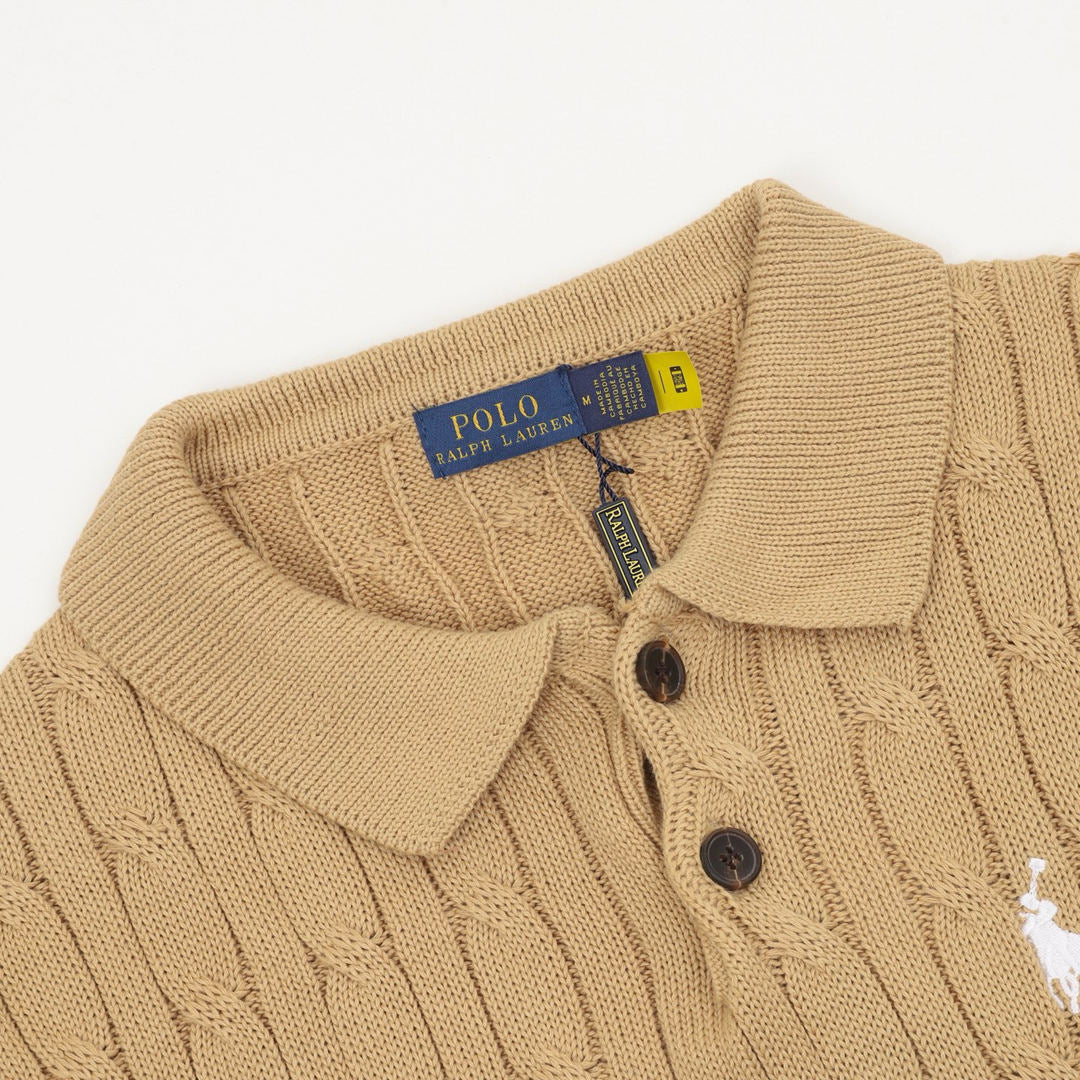 Ralph Lauren Spurs Knitted Polo Shirt Camel