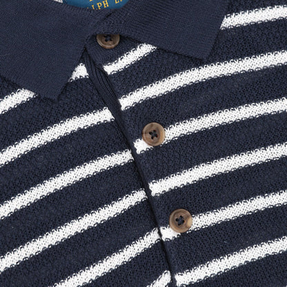 Ralph Lauren Pony Logo Striped Knitted Polo Shirt Navy/White