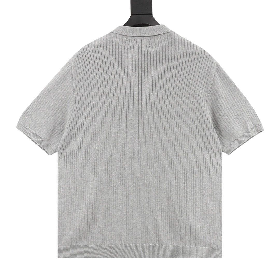 Ralph Lauren Pony Lapel Striped Polo Shirt Gray