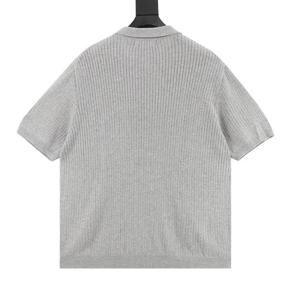 Ralph Lauren Pony Lapel Striped Polo Shirt Gray