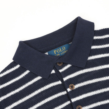 Ralph Lauren Pony Logo Striped Knitted Polo Shirt Navy/White