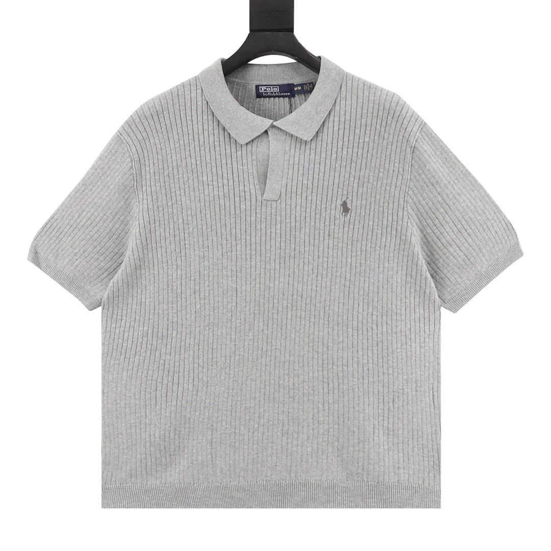 Ralph Lauren Pony Lapel Striped Polo Shirt Gray