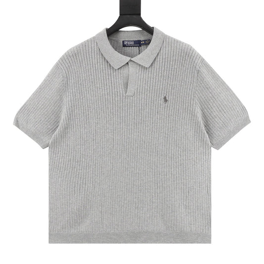 Ralph Lauren Pony Lapel Striped Polo Shirt Gray