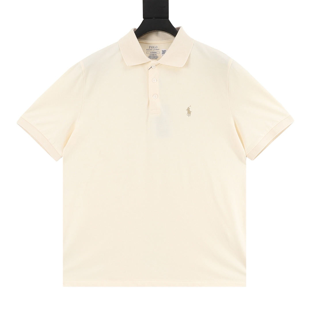 Ralph Lauren Pony Lapel Striped Polo Shirt Cream