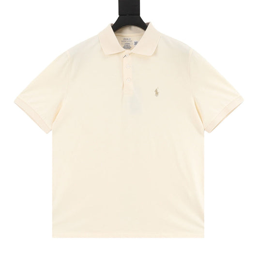 Ralph Lauren Pony Lapel Striped Polo Shirt Cream