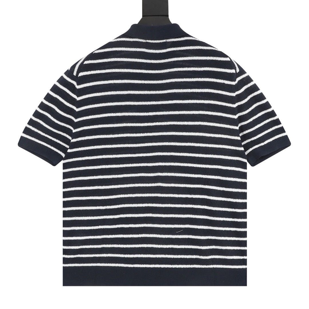 Ralph Lauren Pony Logo Striped Knitted Polo Shirt Navy/White