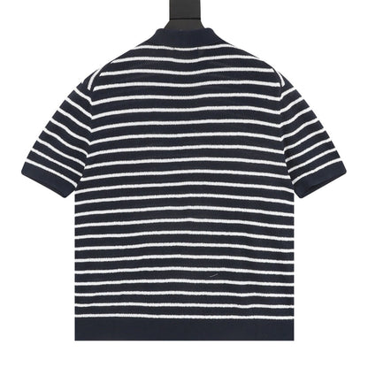 Ralph Lauren Pony Logo Striped Knitted Polo Shirt Navy/White
