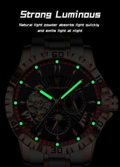 POEDAGAR Prestige Automatic Skeleton Sport Watch