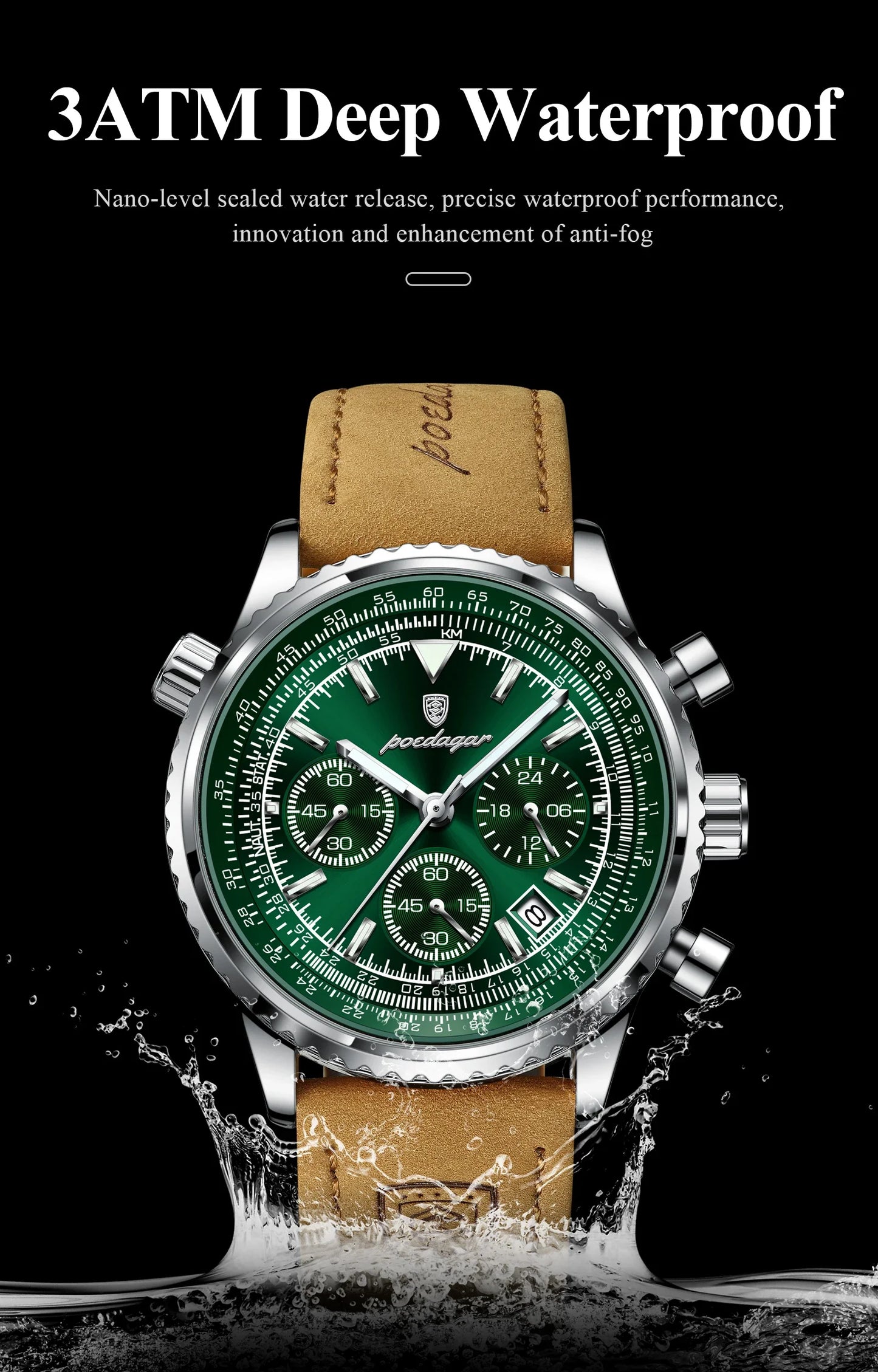 POEDAGAR Chrono Leather Watch