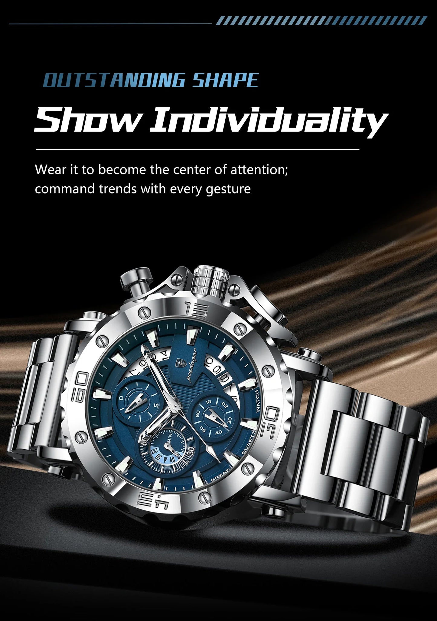 POEDAGAR Titan Chronograph Watch