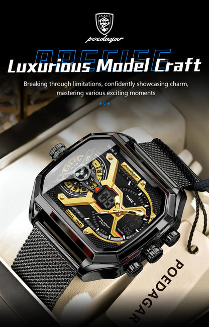 POEDAGAR Tactical Dual Display Chronograph Watch