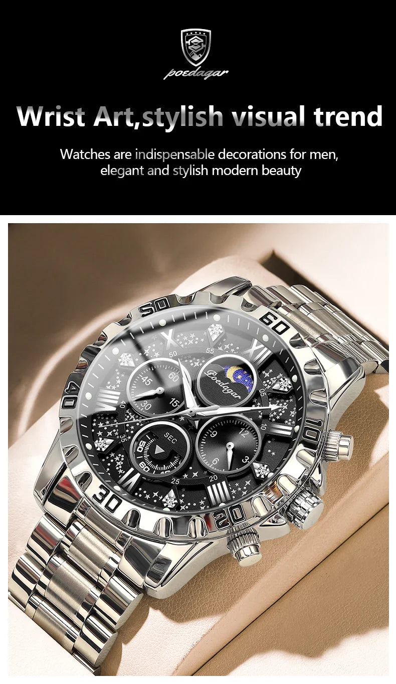 POEDAGAR Chrono Steel Watch