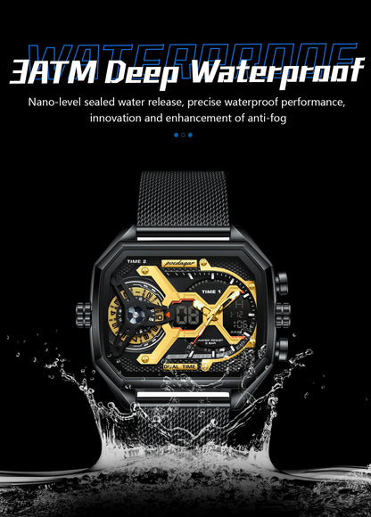 POEDAGAR Tactical Dual Display Chronograph Watch
