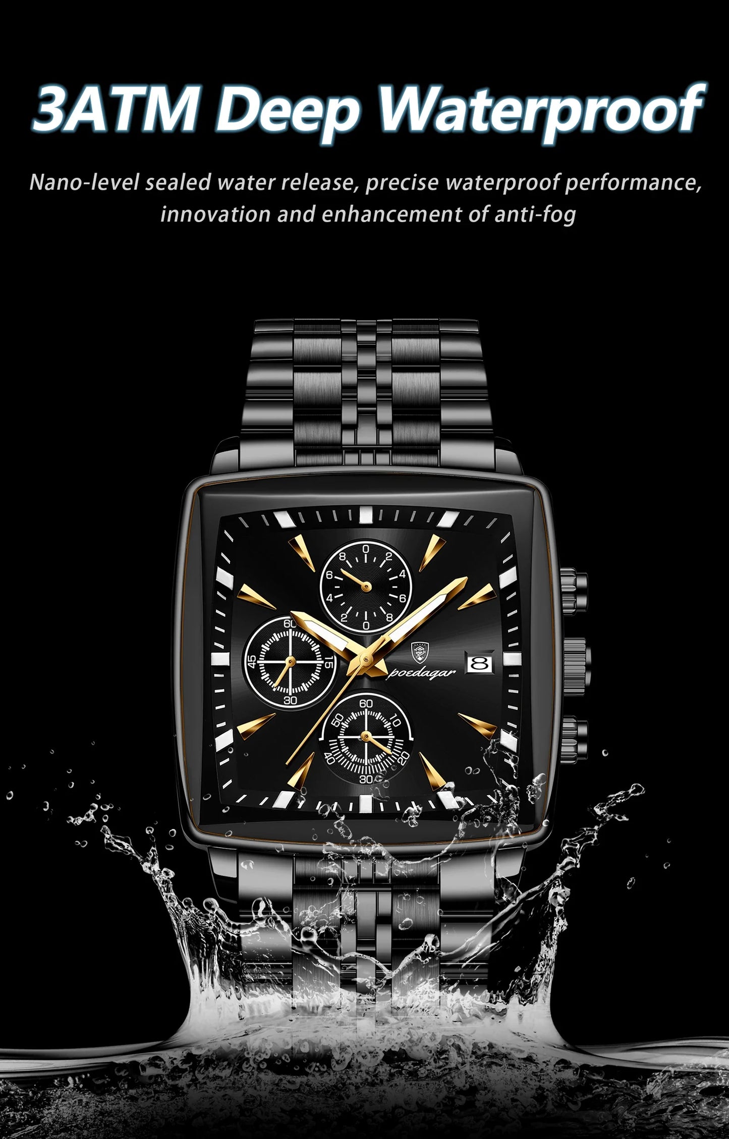 POEDAGAR Prestige Square Chronograph Watch