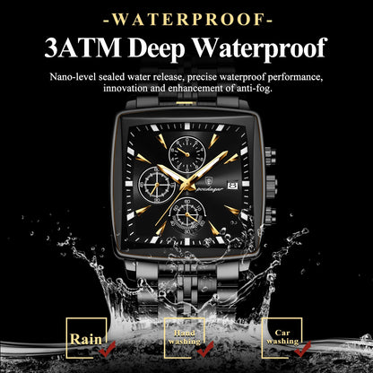 POEDAGAR Prestige Square Chronograph Watch