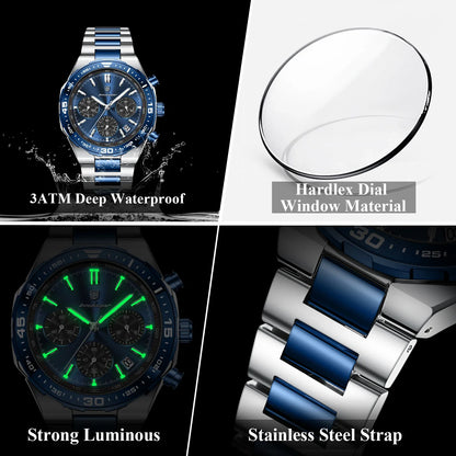 POEDAGAR Chrono Steel Watch