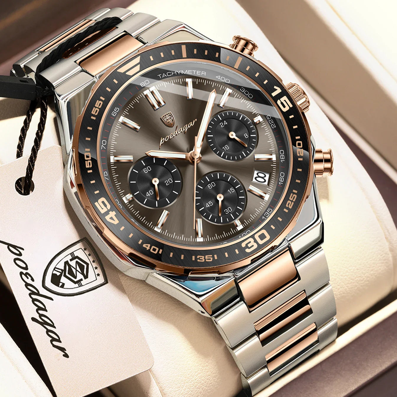 POEDAGAR Chrono Steel Watch
