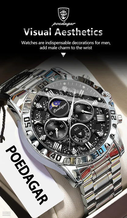 POEDAGAR Chrono Steel Watch