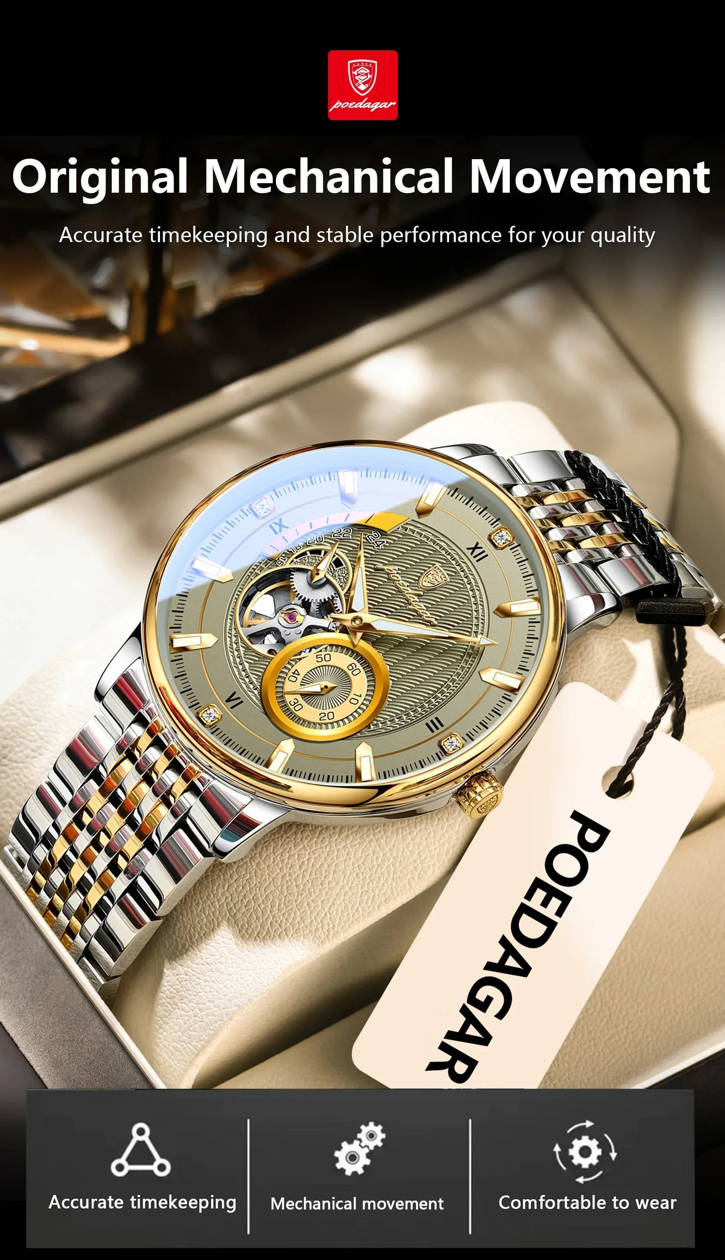 POEDAGAR Prestige Skeleton Automatic Watch