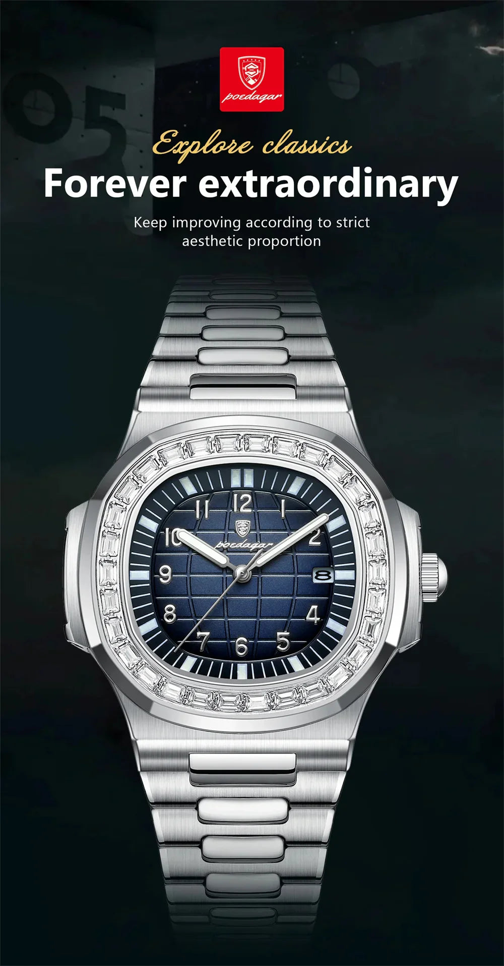 POEDAGAR Royal Grid Luxury Watch