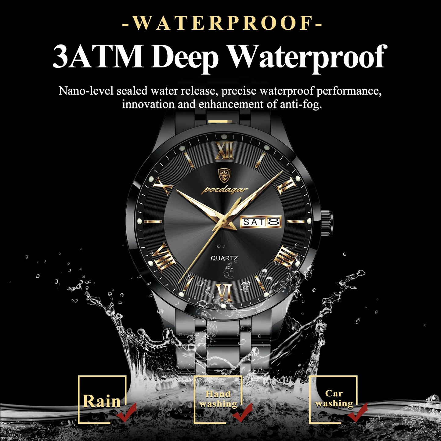 POEDAGAR Classic Day-Date Watch