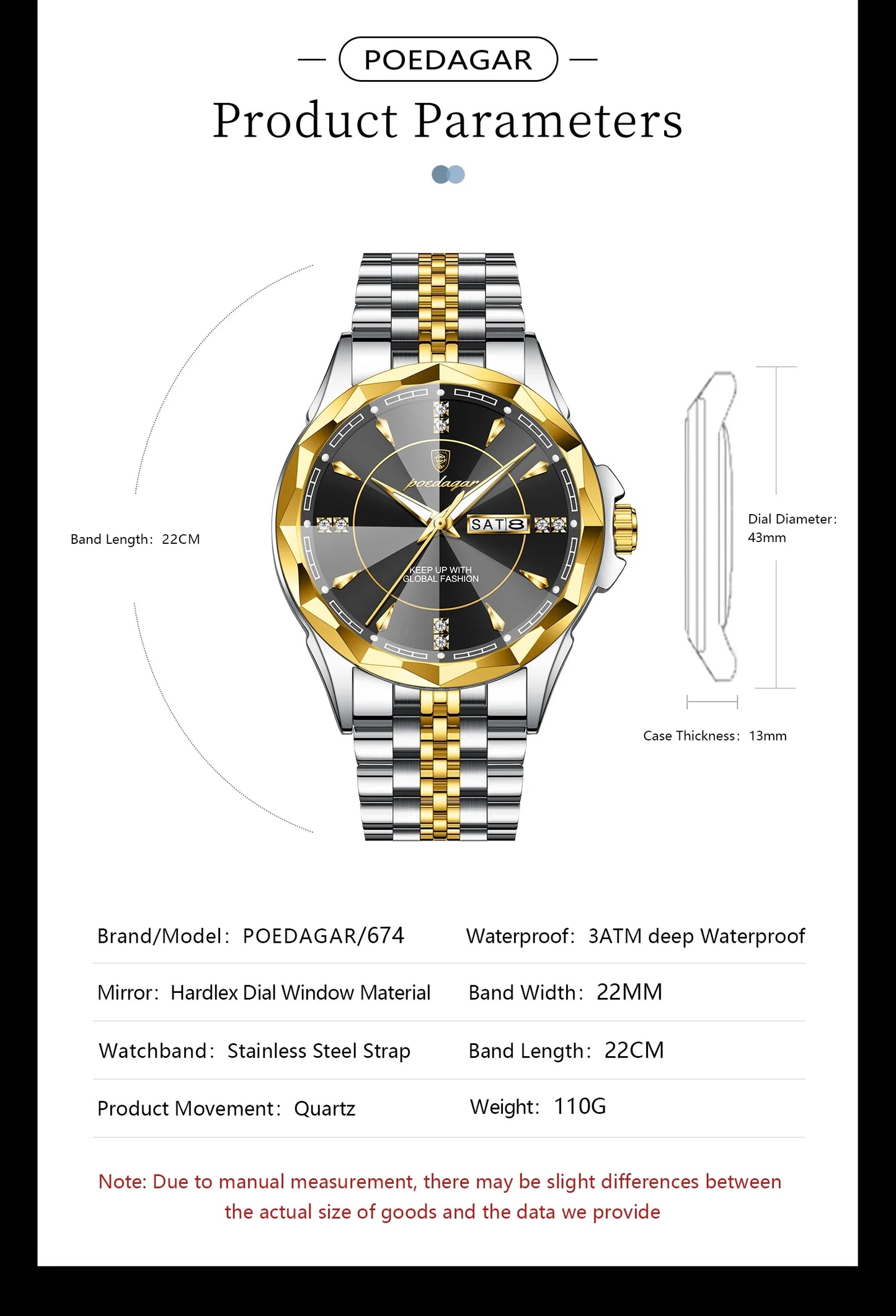POEDAGAR Royal Steel Watch