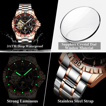 POEDAGAR Prestige Automatic Skeleton Sport Watch