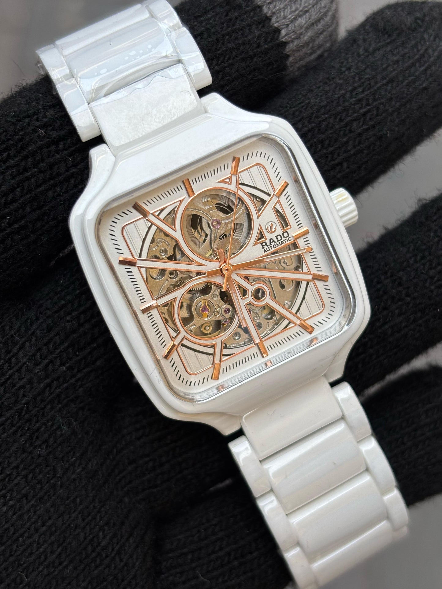 Rado White Dial Ceramic Automatic Open Heart Watch For Men's
