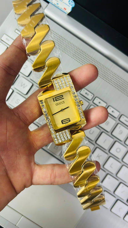 G-u-c-c-! Chemin Des Tourelles Gold Dial Watch For Men's