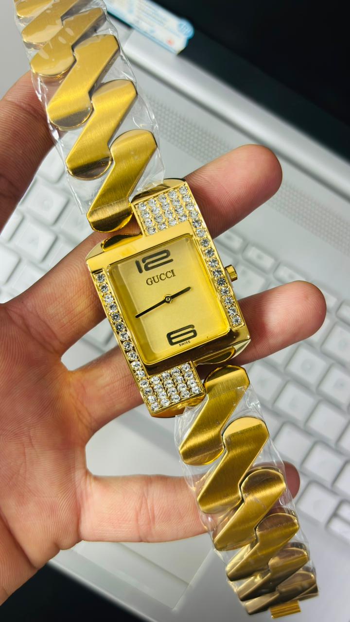 G-u-c-c-! Chemin Des Tourelles Gold Dial Watch For Men's