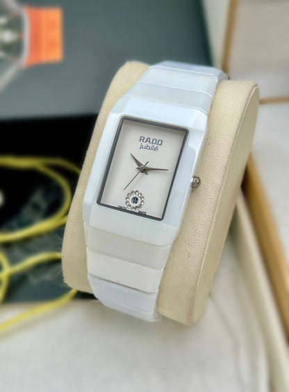 Rado Square Silver White Dial Ciramic Belt Watch For Men's