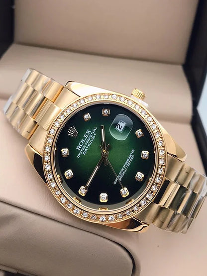 Ro-le-x Green Gold Dial Metal Belt Men's watch