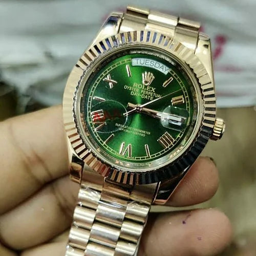 Rol-ex Automatic Golden And Green Dial Analog Chain Metal Men's Watch