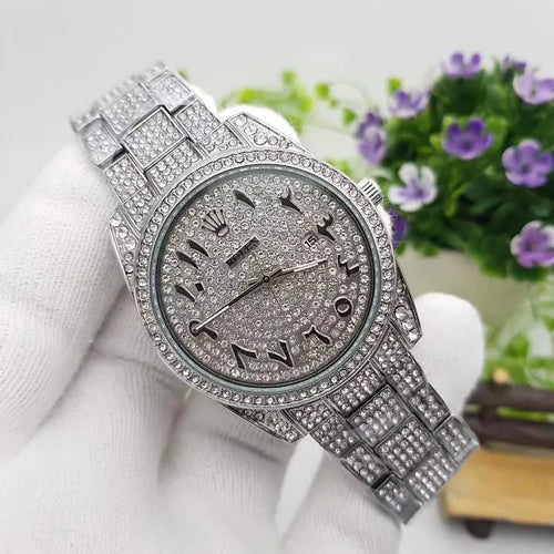 Ro lex Men’s Analog Silver Numerals Diamond Watch