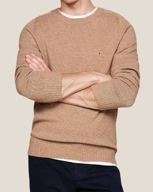 Maglione Girocollo In Lana Con Logo Bandierina Ricamato
