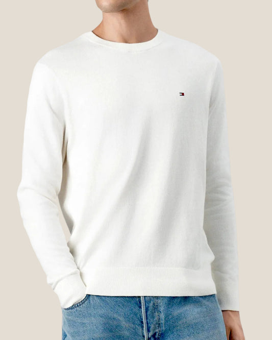 Maglione Girocollo In Misto Cashmere Con Logo Bandierina Ricamato