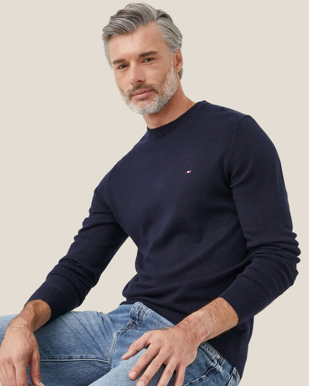 Maglione Girocollo In Misto Cashmere Con Logo Bandierina Ricamato