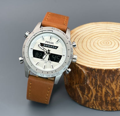 Fossil Stylish White Dial Chronograph Leather Belt Timening Analog Men's Watch