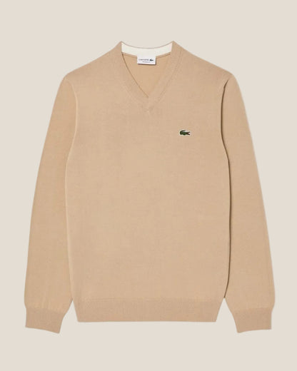 Lacoste Monochrome Cotton V-neck Sweater