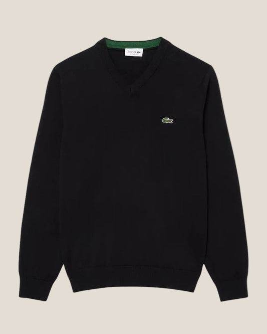 Lacoste Monochrome Cotton V-neck Sweater