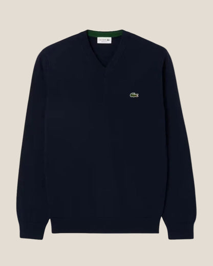 Lacoste Monochrome Cotton V-neck Sweater
