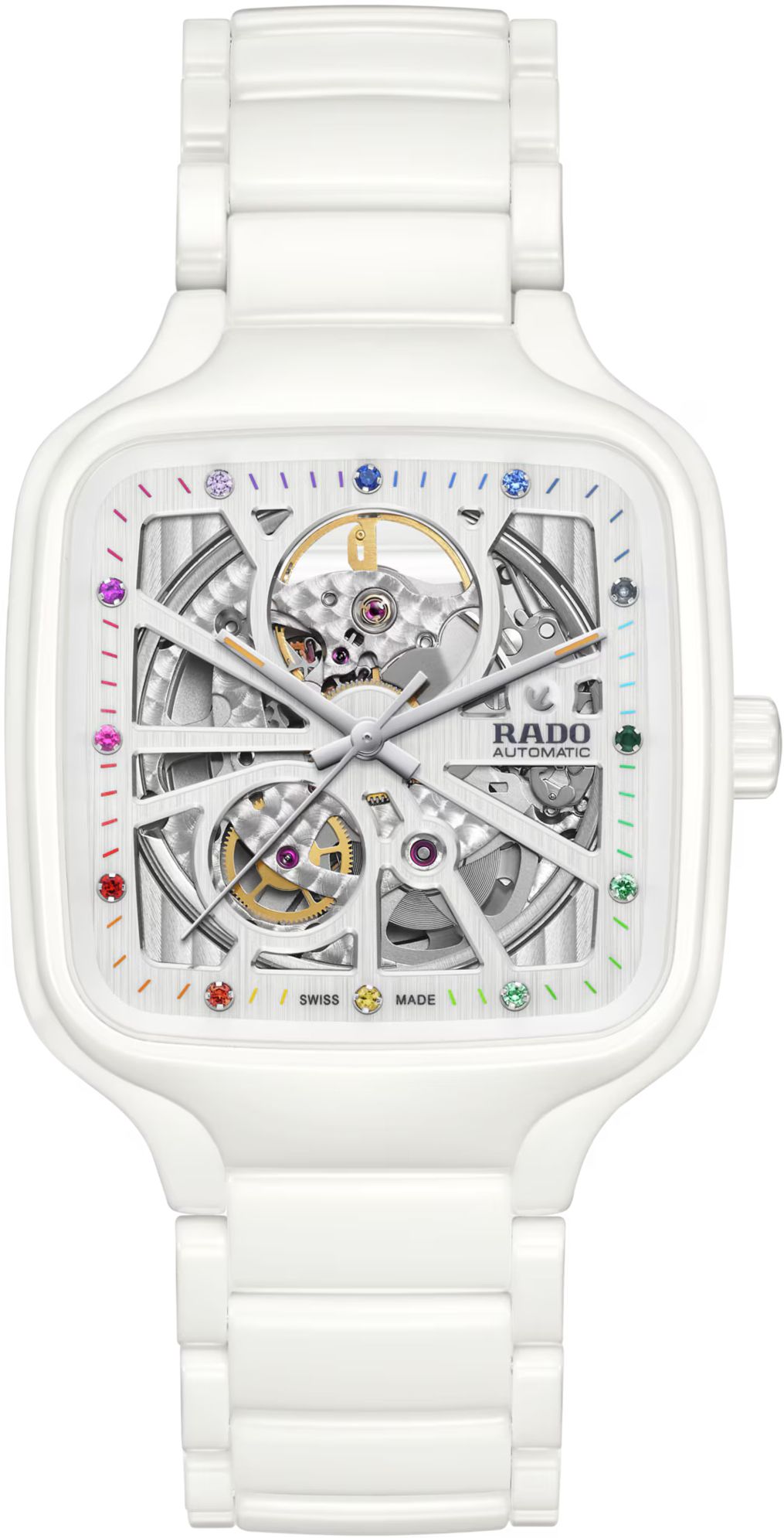 Rado White Rainbow Dial Ceramic Automatic Open Heart Men's Watch
